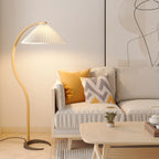 Curved Wooden Floor Lamp With Pleated Shade