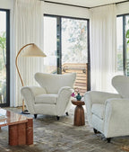 Curved Wooden Floor Lamp With Pleated Shade