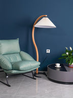Curved Wooden Floor Lamp With Pleated Shade