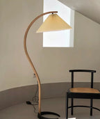 Curved Wooden Floor Lamp With Pleated Shade