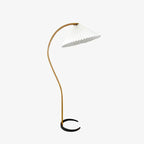 Curved Wooden Floor Lamp With Pleated Shade