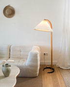 Curved Wooden Floor Lamp With Pleated Shade