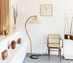 Curved Wooden Floor Lamp With Pleated Shade