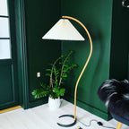 Curved Wooden Floor Lamp With Pleated Shade
