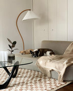 Curved Wooden Floor Lamp With Pleated Shade