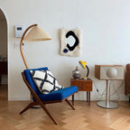 Curved Wooden Floor Lamp With Pleated Shade