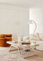 Curved Wooden Floor Lamp With Pleated Shade