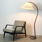 Curved Wooden Floor Lamp With Pleated Shade