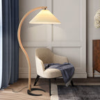 Curved Wooden Floor Lamp With Pleated Shade