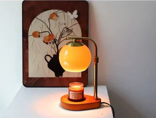 Modern Wood And Glass Table Lamp With Warm LED Glow in Orange — Ashbury Home & Living