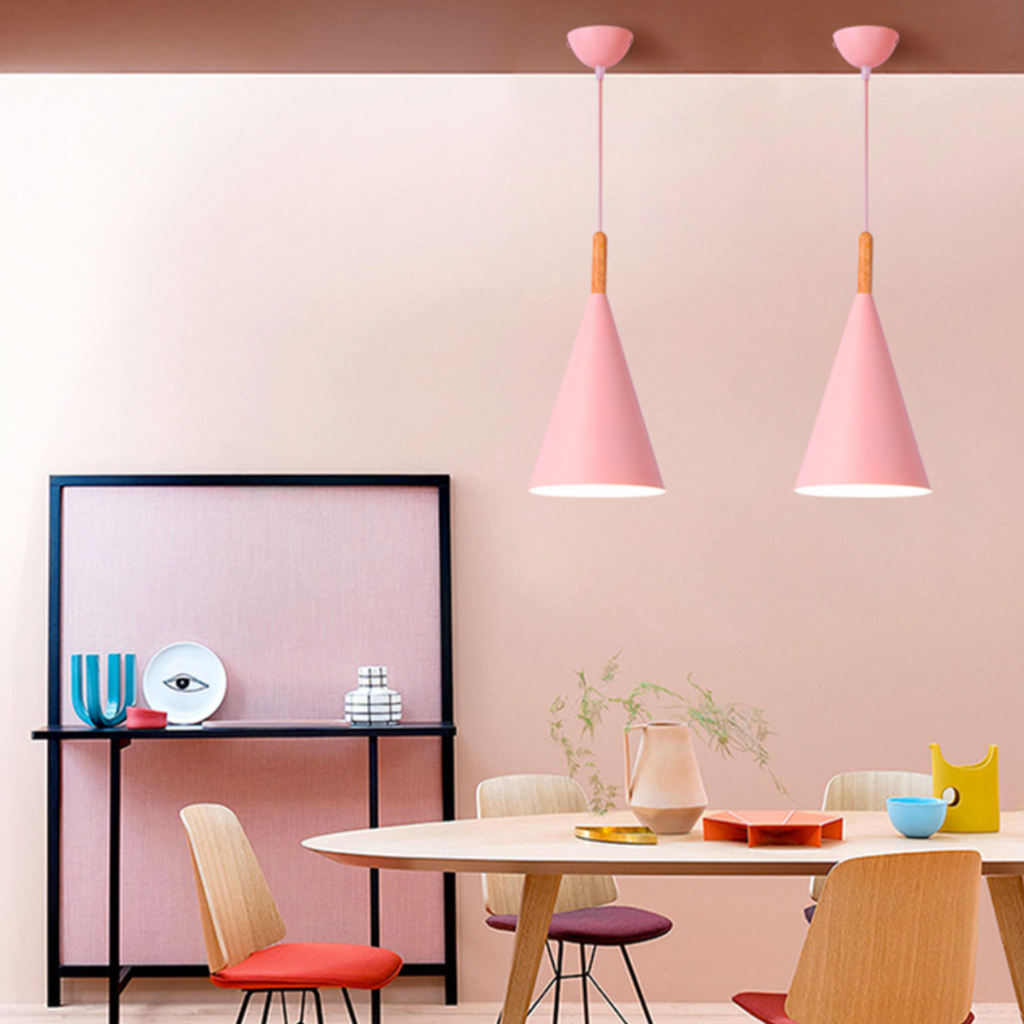 Cone Metal pendant lights With Wooden Stem For Bar