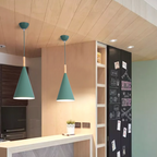 Cone Metal pendant lights With Wooden Stem For Bar