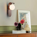 Wood Wall Light With Opal Globe Shade