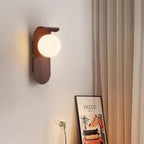 Wood Wall Light With Opal Globe Shade