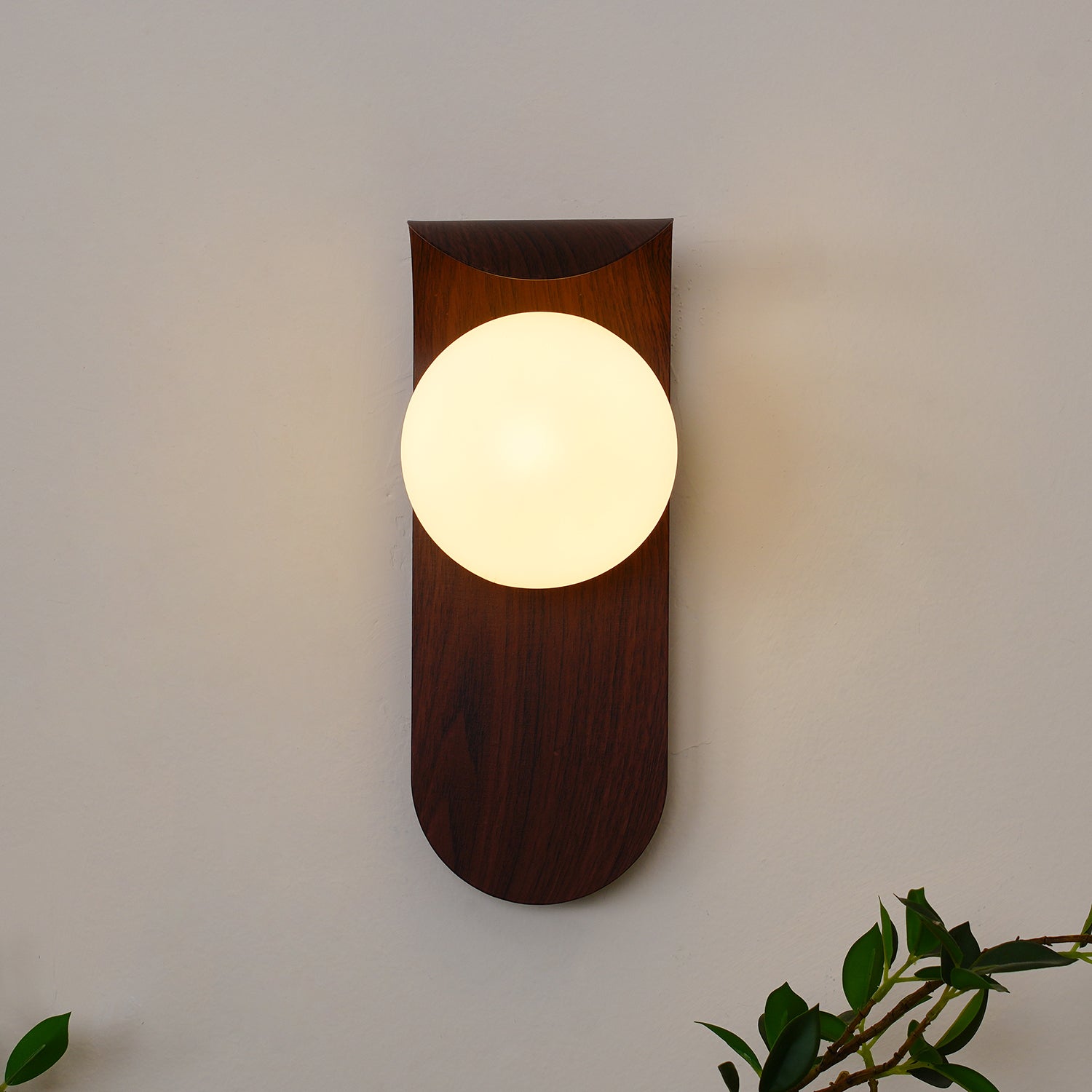 Wood Wall Light With Opal Globe Shade