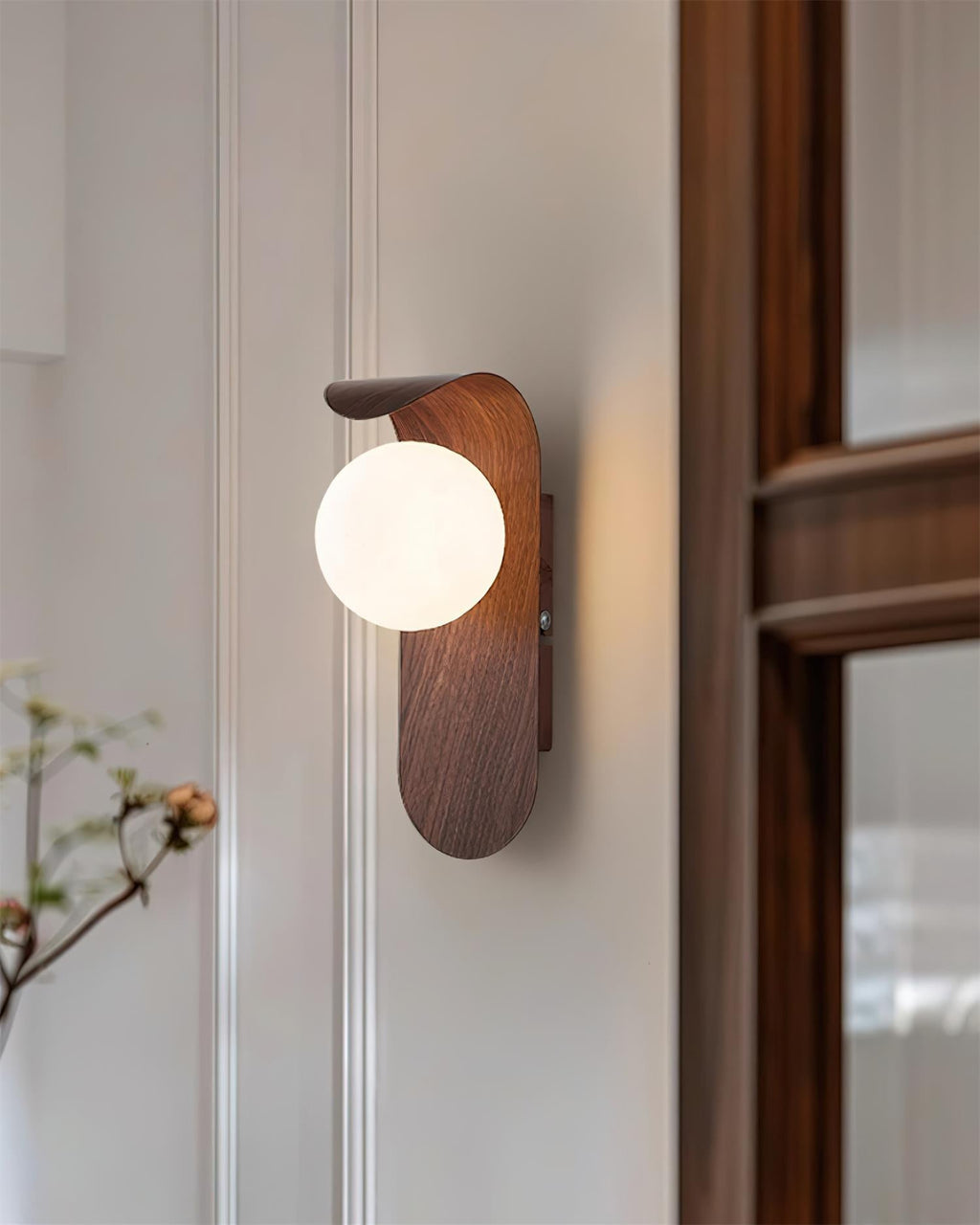Wood Wall Light With Opal Globe Shade