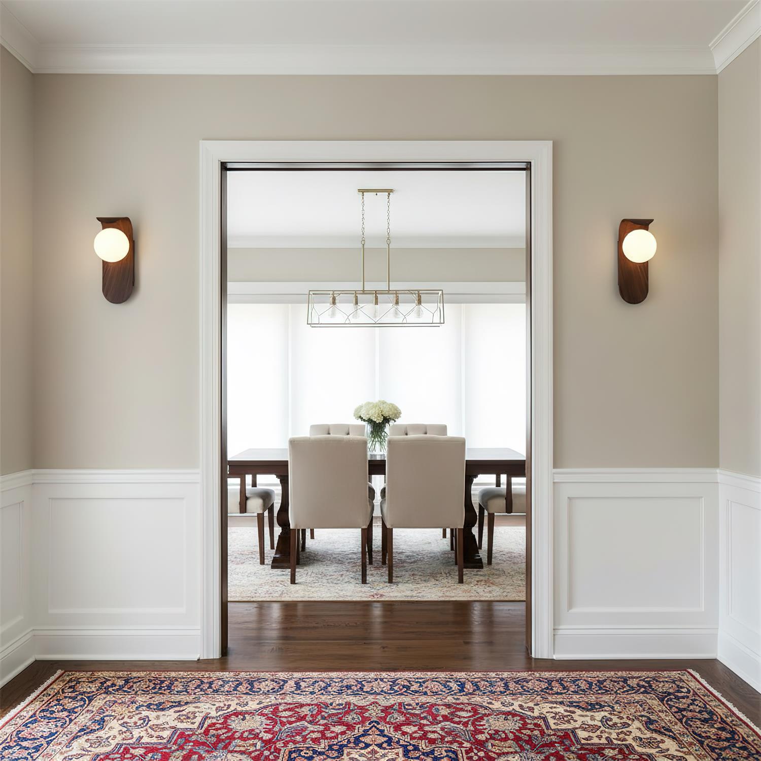 Wood Wall Light With Opal Globe Shade