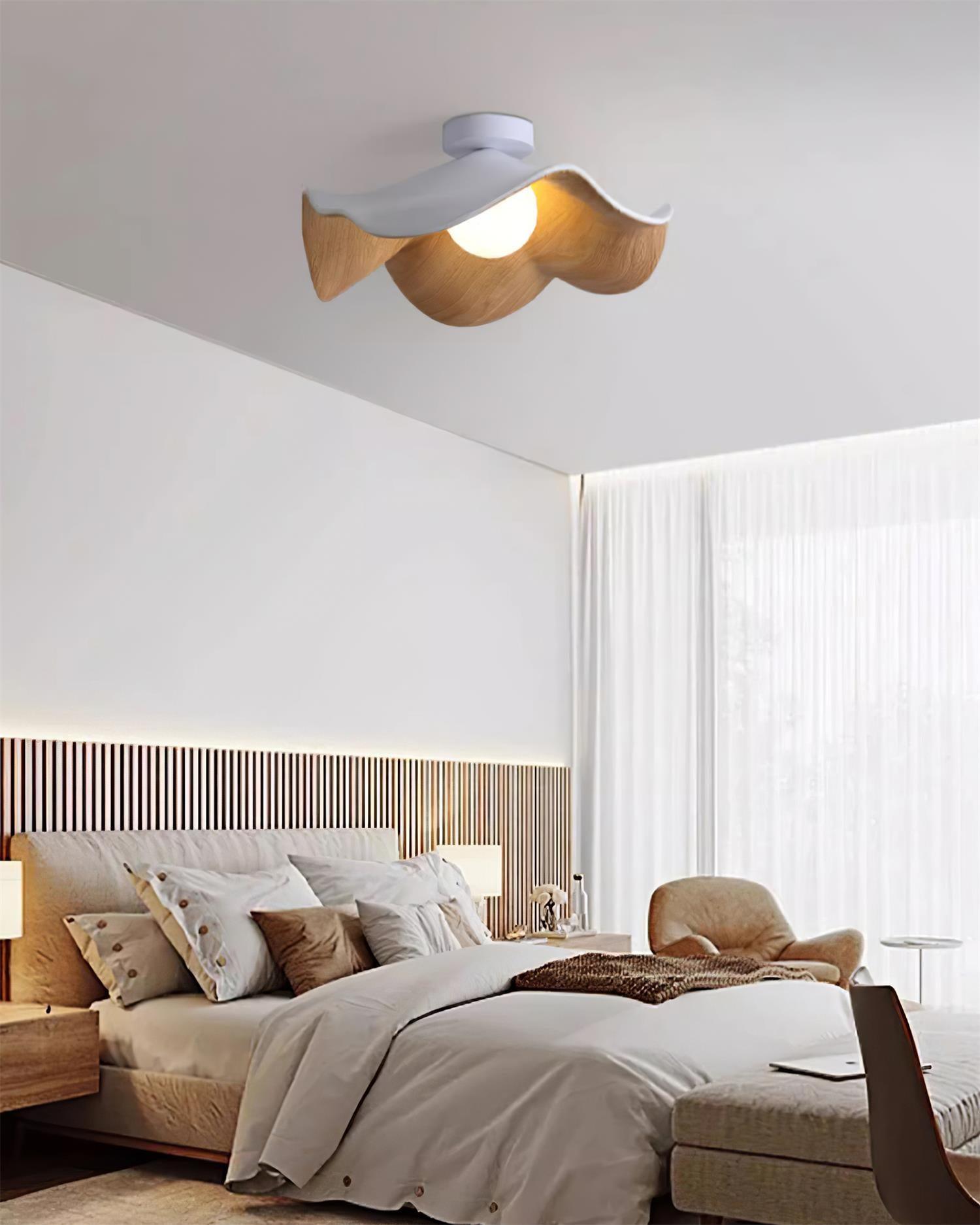 Wavy Wood Petal Ceiling Light With Globe Diffuser