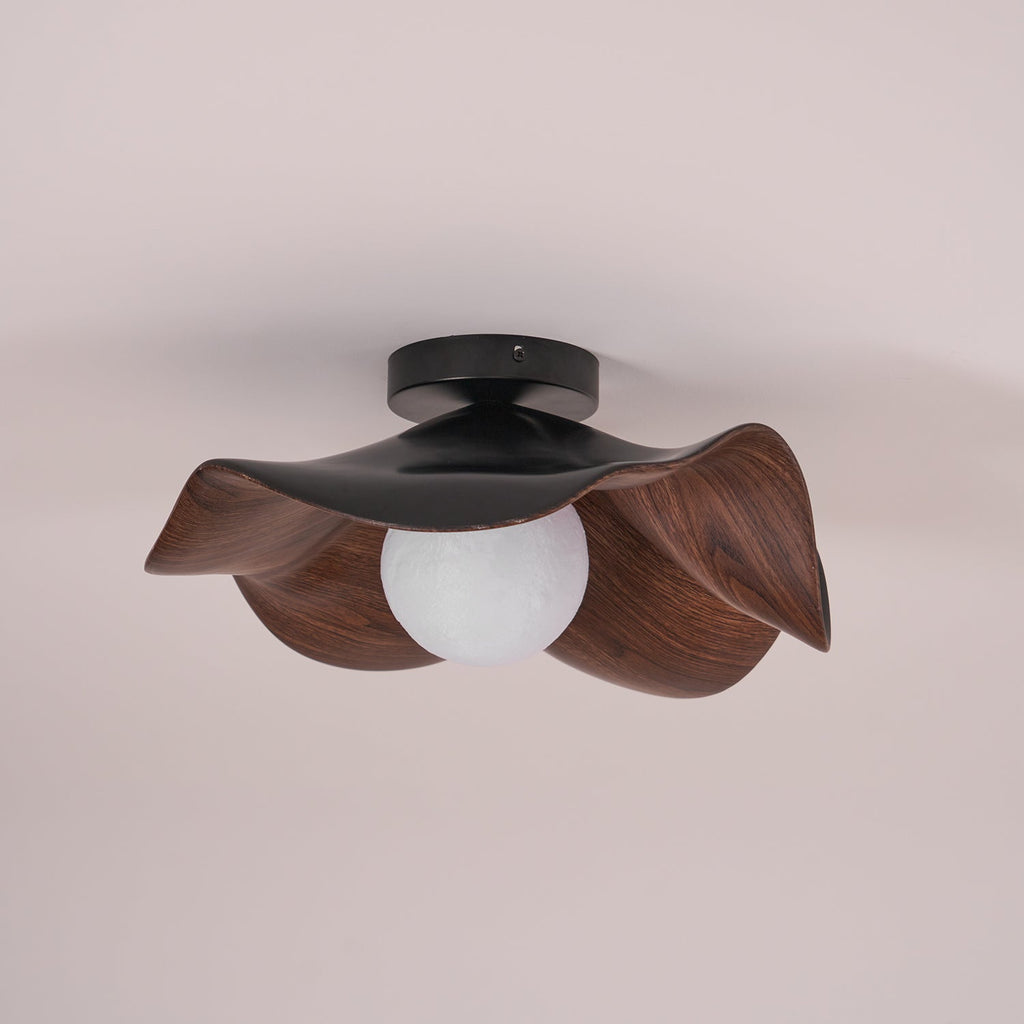 Wavy Wood Petal Ceiling Light With Globe Diffuser
