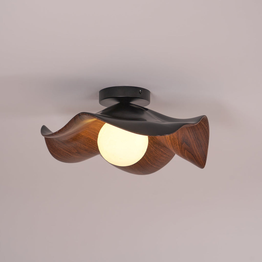 Wavy Wood Petal Ceiling Light With Globe Diffuser