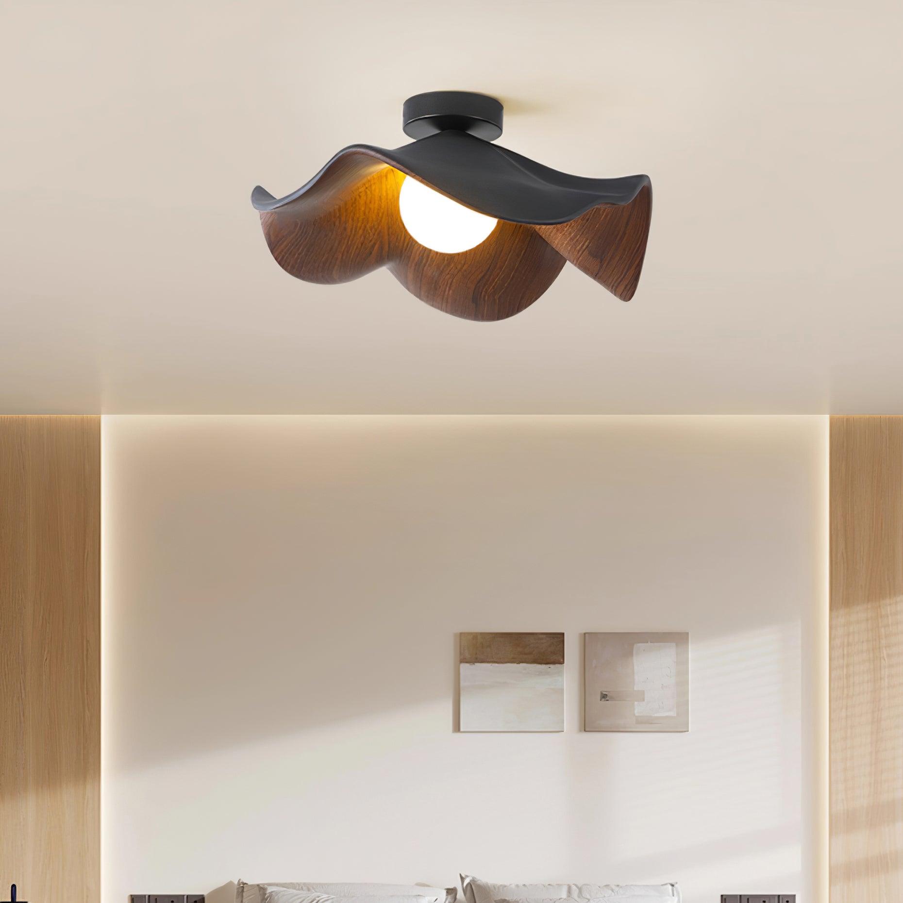 Wavy Wood Petal Ceiling Light With Globe Diffuser