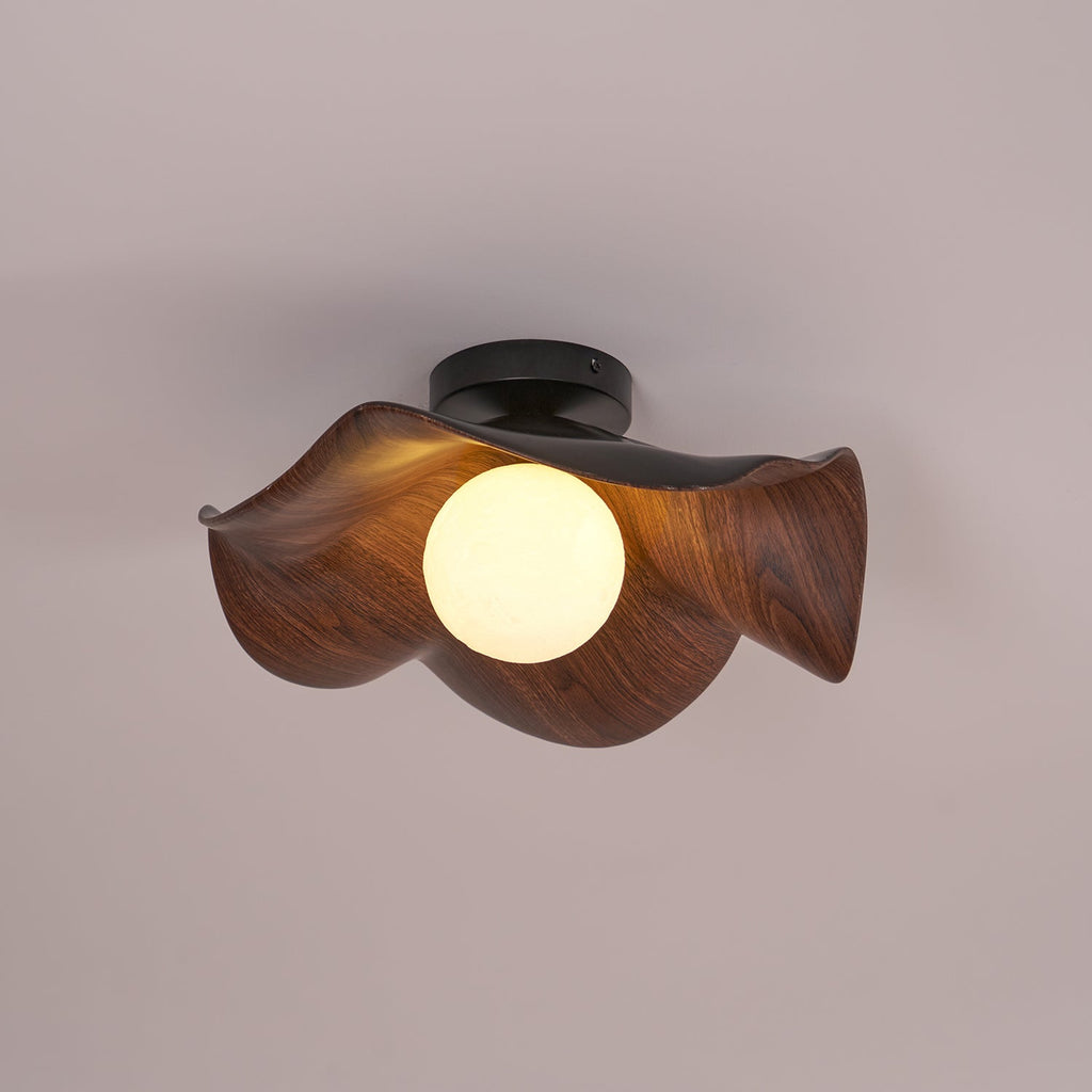 Wavy Wood Petal Ceiling Light With Globe Diffuser
