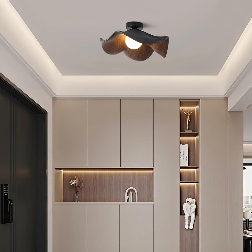 Wavy Wood Petal Ceiling Light With Globe Diffuser