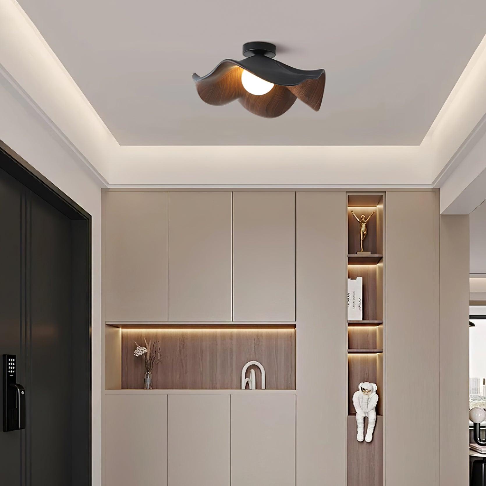 Wavy Wood Petal Ceiling Light With Globe Diffuser