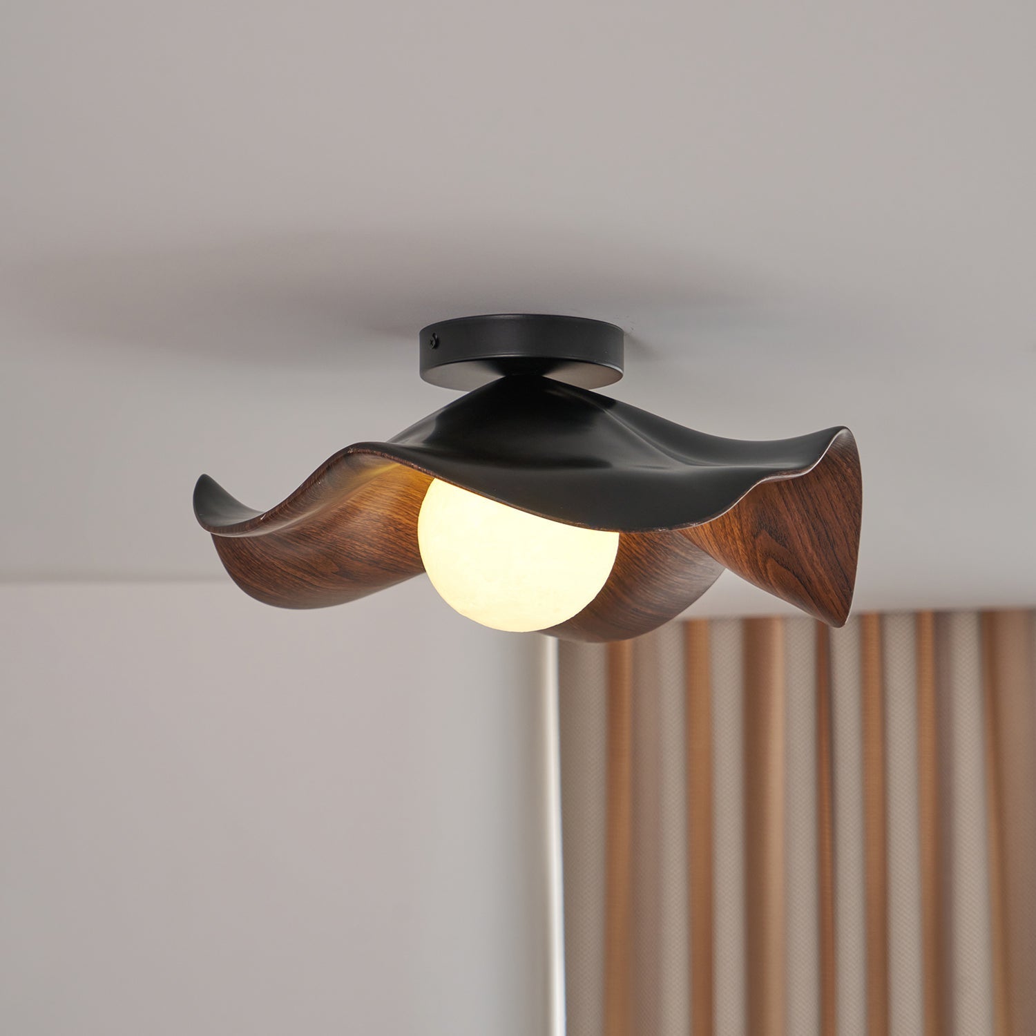 Wavy Wood Petal Ceiling Light With Globe Diffuser