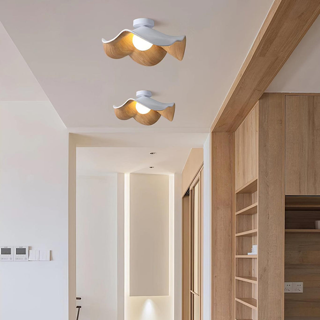 Wavy Wood Petal Ceiling Light With Globe Diffuser