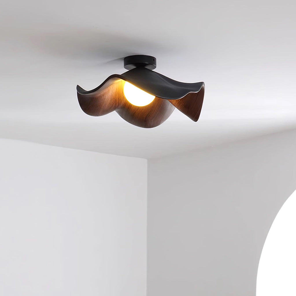 Wavy Wood Petal Ceiling Light With Globe Diffuser