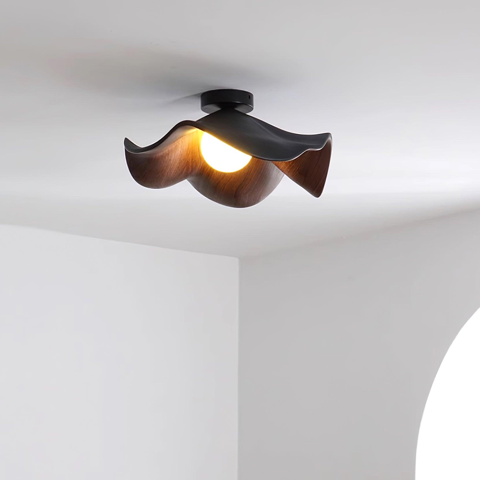 Wavy Wood Petal Ceiling Light With Globe Diffuser