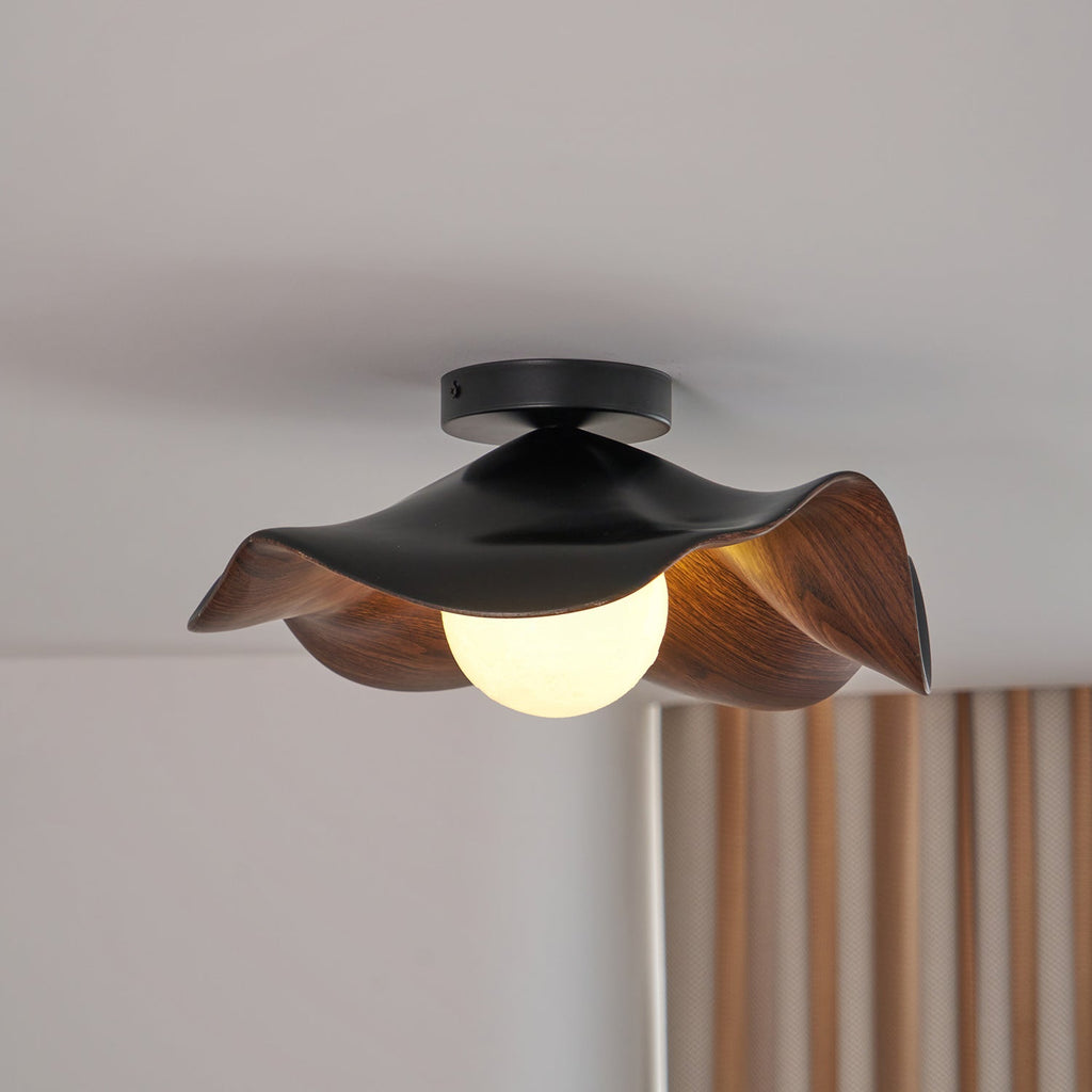 Wavy Wood Petal Ceiling Light With Globe Diffuser