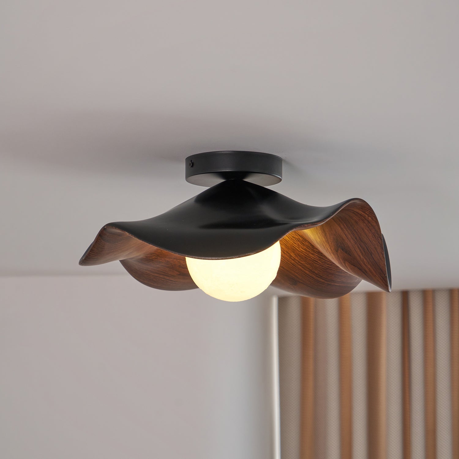 Wavy Wood Petal Ceiling Light With Globe Diffuser