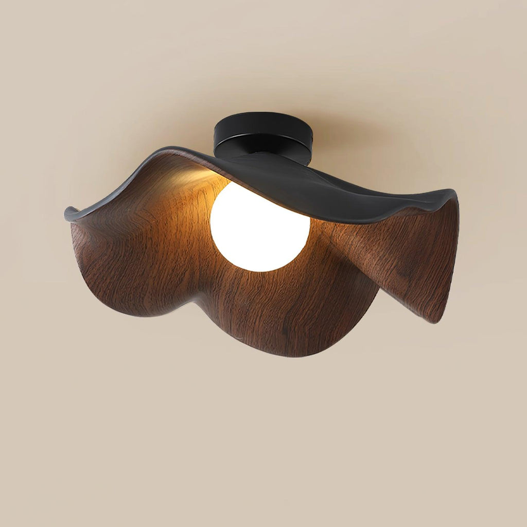 Wavy Wood Petal Ceiling Light With Globe Diffuser