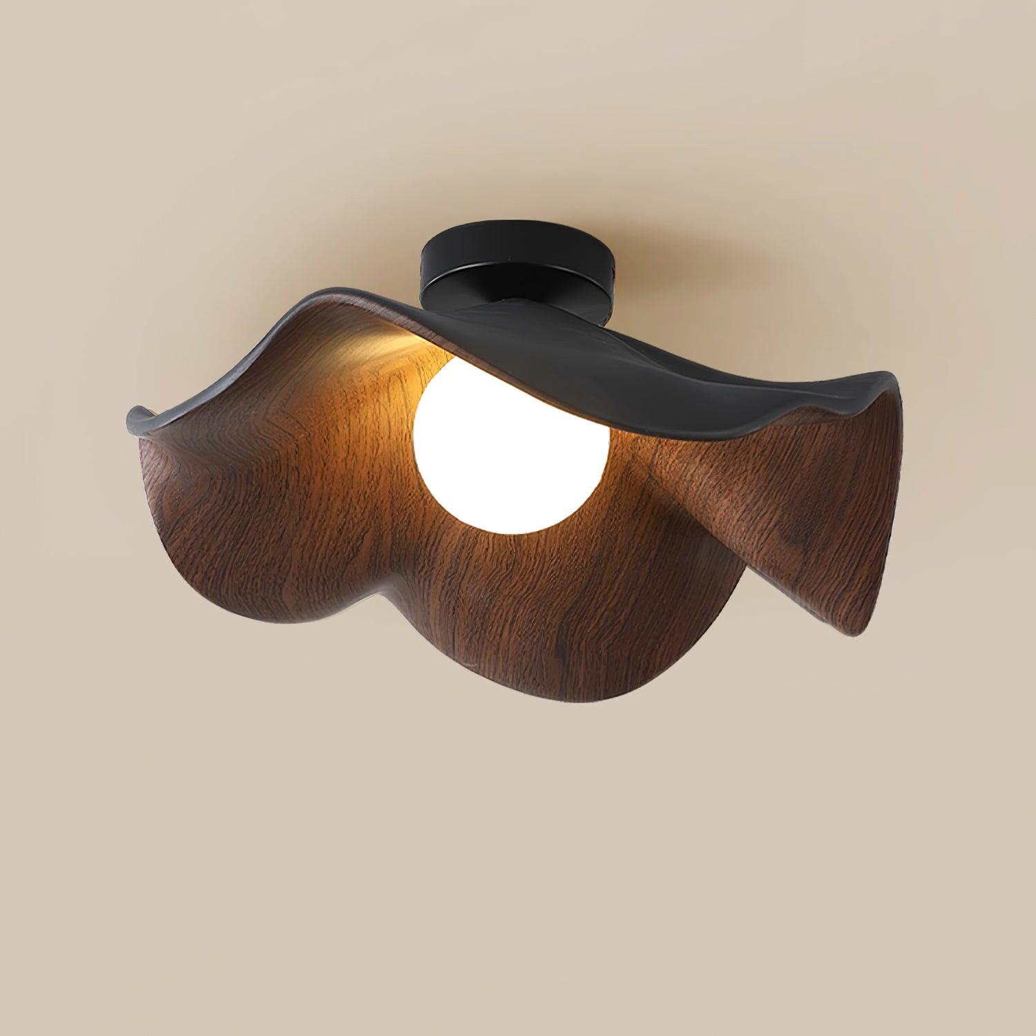 Wavy Wood Petal Ceiling Light With Globe Diffuser