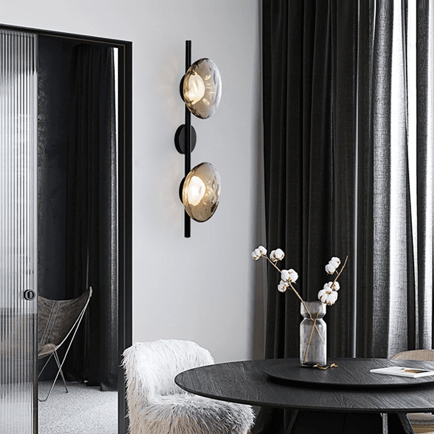 Nordic Ripple Glass Wall Light LED Light With Double Round Shade