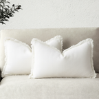 Cotton Linen Cushion Covers Set of Two Fringed Throw Pillow Covers Soft Textured Decorative Cushion Cases for Sofa | Armchair and Bed
