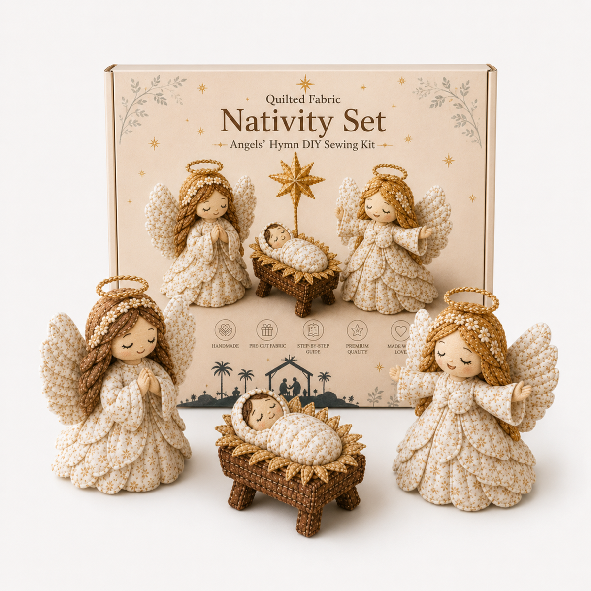Patchwork Fabric Nativity Sewing Kit Hand Stitched Christmas Nativity Scene Craft Kit with Pre Cut Fabric Pieces and Pattern for Mantel Decoration