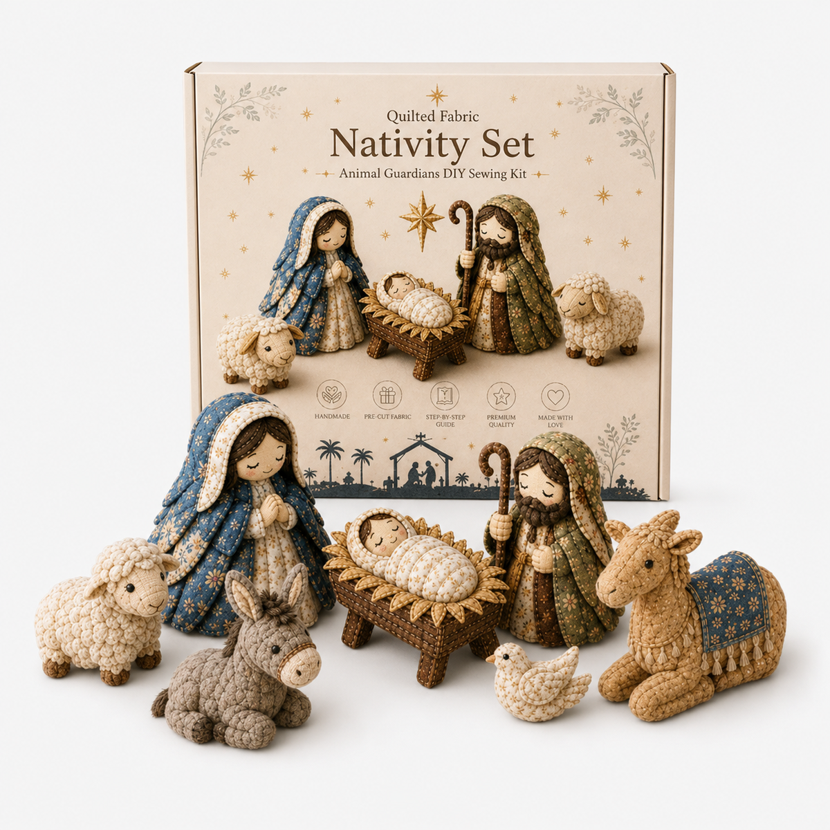 Patchwork Fabric Nativity Sewing Kit Hand Stitched Christmas Nativity Scene Craft Kit with Pre Cut Fabric Pieces and Pattern for Mantel Decoration