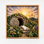 Fabric Tuck Art Kit Pre Punched Board with Wooden Tool No Sew Textured Craft Kit Nativity | Cross and Shepherd Designs Religious Wall Art