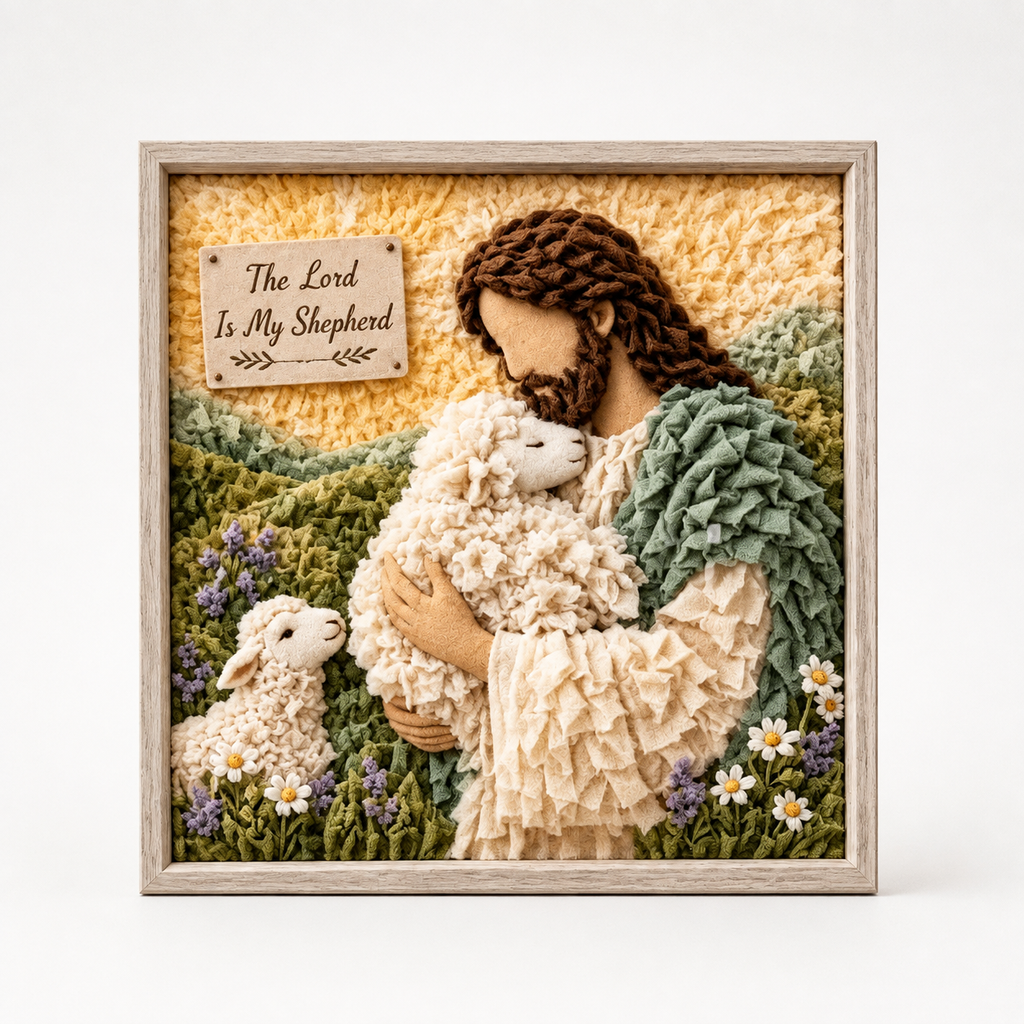 Fabric Tuck Art Kit Pre Punched Board with Wooden Tool No Sew Textured Craft Kit Nativity | Cross and Shepherd Designs Religious Wall Art