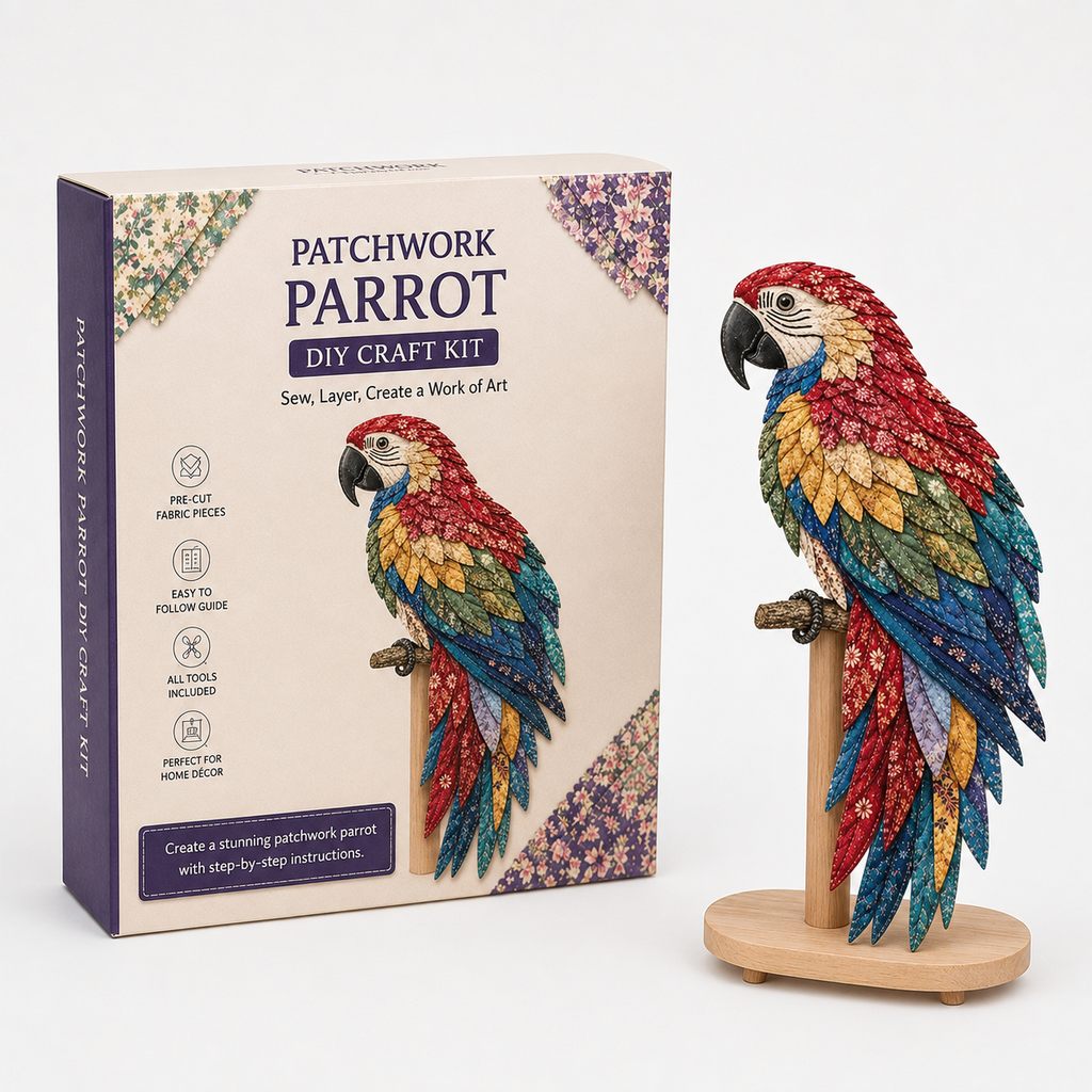 Fabric Patchwork Bird Craft Kit No Sew Layered Textile Art Kit with Pre Cut Numbered Pieces and Wooden Stand Hummingbird | Owl | Robin and More