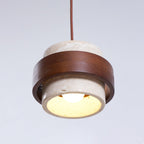Travertine And Wood Drum Pendant Lights With Downlight