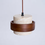 Travertine And Wood Drum Pendant Lights With Downlight