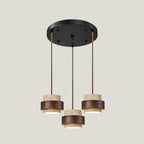 Travertine And Wood Drum Pendant Lights With Downlight
