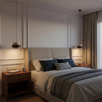 Travertine And Wood Drum Pendant Lights With Downlight
