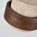 Travertine And Wood Drum Pendant Lights With Downlight