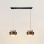 Travertine And Wood Drum Pendant Lights With Downlight