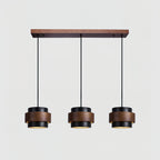 Travertine And Wood Drum Pendant Lights With Downlight